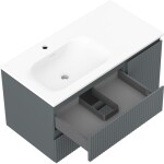MEXEN/S - Rivel kúpeľňová skrinka 90 cm s umývadlom Vela ľavá, 2S, 1D, reliéf, grafit mat/biela mat 91A23-09047-3-BBFFF66-W23L01