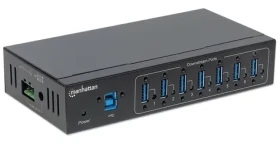 Manhattan USB 3.0 Hub 7 portov priemyselný čierna / USB hub / kovové telo / DIN lišta / kábel 1 m (164405)