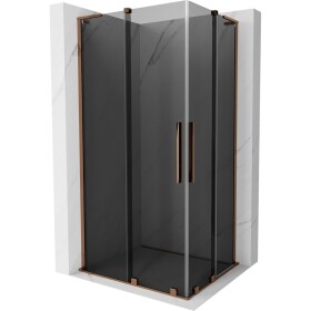 MEXEN/S - Velar L Duo sprchovací kút, posuvné dvere 90 x 80, grafit, ružové zlato 871-090-080-02-43-60