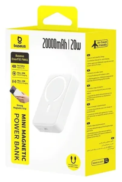 Baseus EnerFill FM41 Ultra Mini biela / Powerbanka / 20000 mAh / 20W / 15W bezdrôtové nabíjanie (6932172699253)