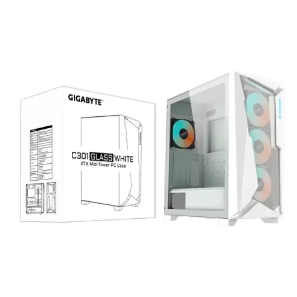 GIGABYTE C301 GW V2 biela / Počítačová skriňa / Midi Tower / tvrdené sklo / ATX / bez zdroja / ARGB (C301GW V2)