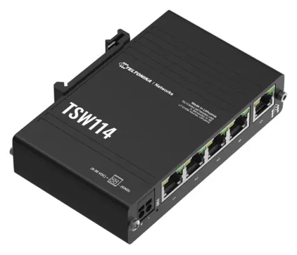 Teltonika TSW114 / Priemyselný switch / 5x RJ45 / 1000 Mbps / DIN lišta