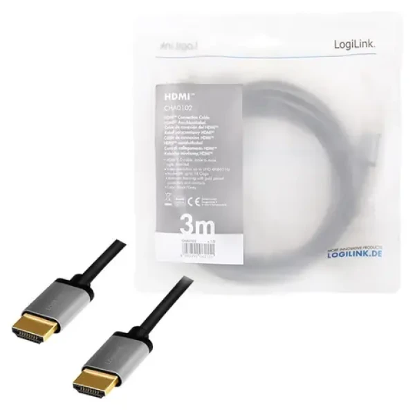 LogiLink HDMI 2.0 čierna / HDMI kábel / 4K/60Hz / pozlátené konektory / 3 m (CHA0102)