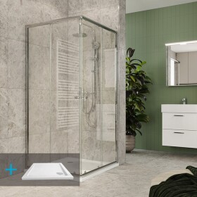 MEREO Mereo Kora Lite sprchový set: sprchovací kút 90x90x185 cm, chróm ALU, sklo číre, 90 cm, vanička, sifón CK34123ZN