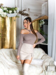 Sexy KouCla ripp jumper with cut out & rhinestones KHAKI Einheitsgroesse