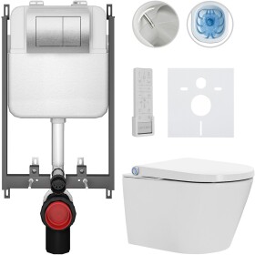 CERANO - Závesné WC s bidetom Basic/Cronus Premium - biela lesklá - WC tlačidlo Maxio/Strieborná - na zamurovanie - 59,3x38,4 CER-8050BD86491