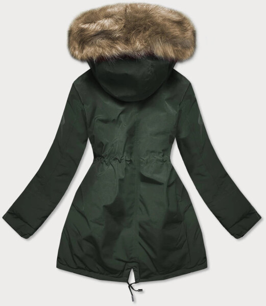 Obojstranná dámska zimná bunda v khaki farbe (w557big) odstíny zelené 46