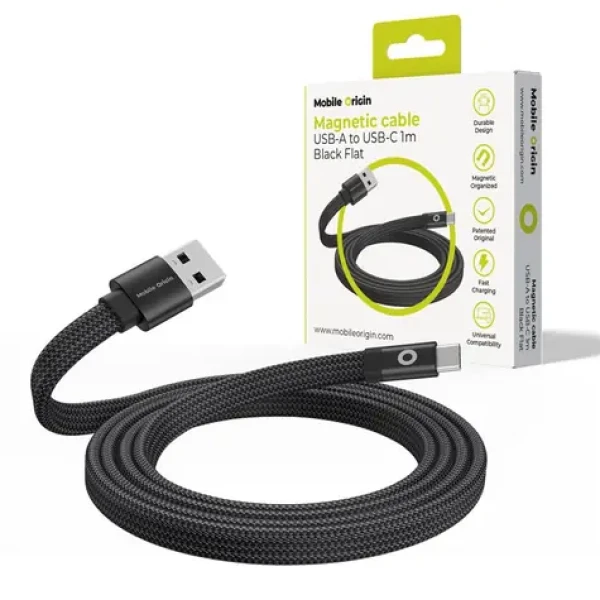 Mobile Origin Magnetic Flat Patented Original Cable USB-A to USB-C 1m čierna (MCF-USBA-1M-BLK)