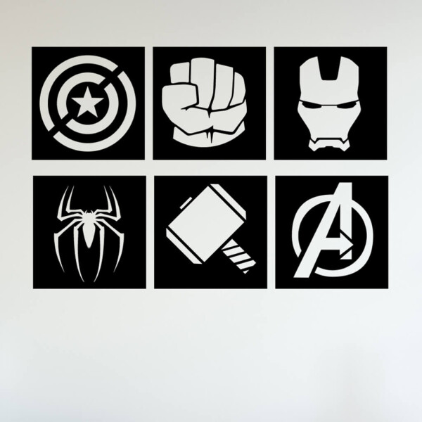 Veselá Stena Samolepka Znaky Avengers sada Farba: černá, Veľkosť: 40 x 58 cm