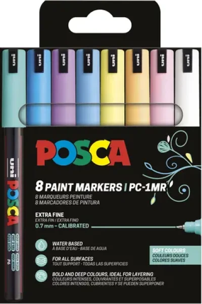 POSCA PC-1MR Soft Colours / Akrylový popisovač / Sada 8 farieb (181752)