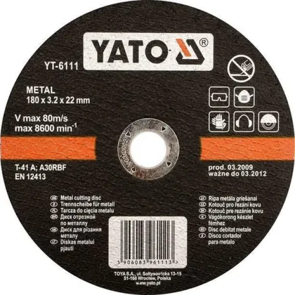 YATO Rezný kotúč na kov 115 mm / Rezný kotúč / Priemer 115 x 22 mm / Hrúbka 1,2 mm