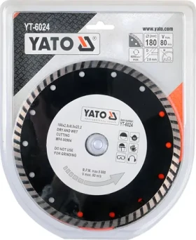 YATO Kotúč diamantový rezný 180x22,2 mm turbo / Suché aj mokré rezanie / Betón, dlažba, murivo / Max. 8000 ot/min (YT-6024)