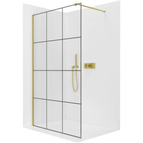 CERANO - Sprchová zástena Walk-in Onyx Cube Ľ/P - 8 mm - hranatá vzpera - zlatá, industriálne sklo - 90x200 CER-8050BD493