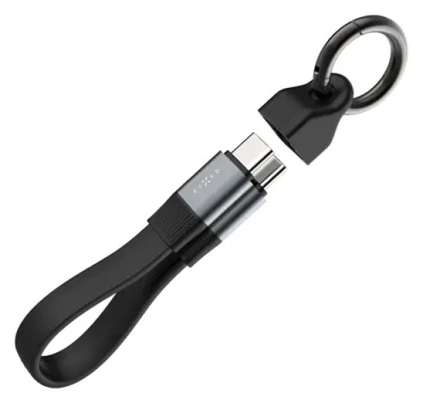 FIXED Clip Cable čierna / Kábel USB-C/USB-C / Karabína / USB 3.2 Gen 2 10Gb/s / PD 240W / 4K60Hz