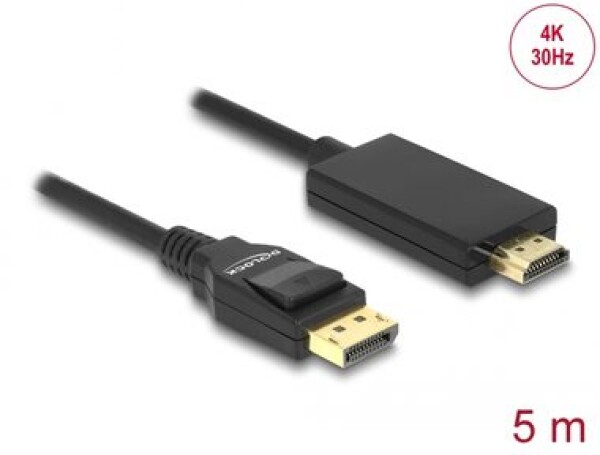 DeLock Kábel DisplayPort 1.2 (M) - High Speed HDMI-A (M) 5m čierna / pasívna / 4K / 30 Hz (85319)