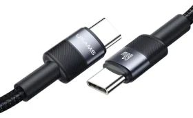 USAMS SJ724 čierna / Nabíjací a dátový kábel / USB-C - USB-C / Opletený / 60W / 1,2 m (SJ724ZJ01)