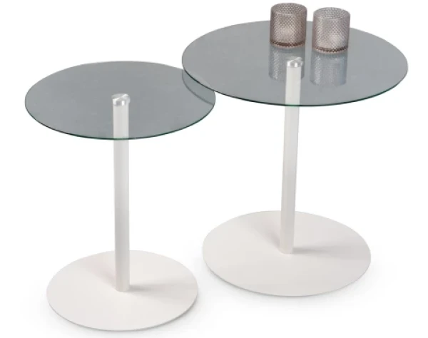 Sada 2 stolíkov Lia, biela/sklo%