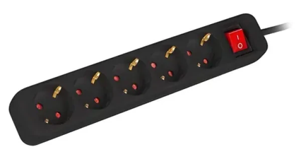 Lanberg Napájacia lišta 5x Schuko čierna / Napájacia lišta / 1,5 m / vypínač / medený kábel (PS1-05F-0150-BK)