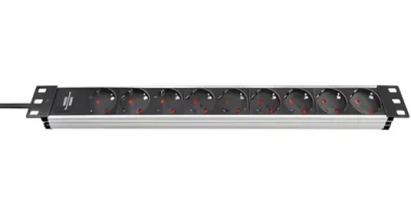 Brennenstuhl Alu-Line Cali 19" strieborná/čierna / Napájacia lišta / 9x zásuvka / IEC C14 / 2 m / 1U (1390007009)
