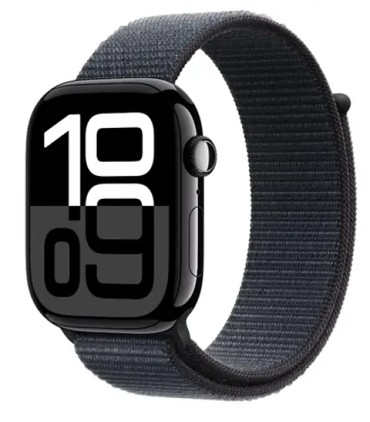 Apple Watch Series 10 GPS 46mm Klavírno čierne hliníkové telo - Atramentovo fialový prevliekací remienok / 130-200 mm (MWWR3QC/A)