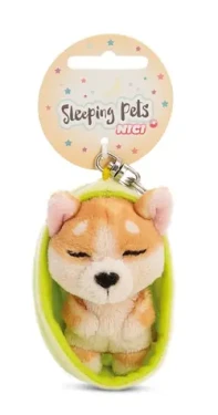 Nici GREEN kľúčenka spiaca Psík Welsh Corgi + svetlo zelený košík 12 cm