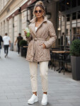 Dámska prechodná bunda s opaskom béžová FashionStreet TY5589 XXL