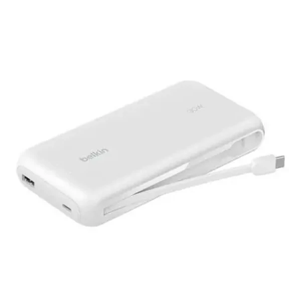 Belkin BOOST CHARGE 20000mAh + kábel biela / PowerBanka / integrovaný USB-C kábel / 30W PD (BPB024hqWH)