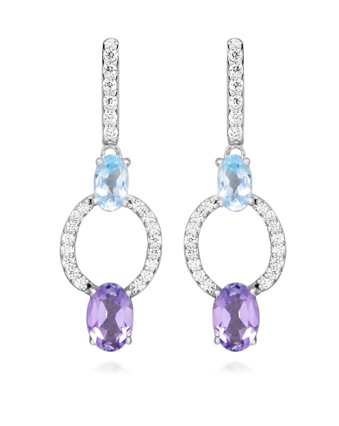 Silver Cat Strieborné visiace náušnice s kubickými zirkónmi Colored Stones SC636