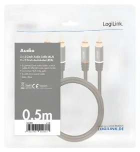 LogiLink 2x RCA (M) - 2x RCA (M) 0,5m čierna / Audio kábel / pozlátené konektory / tienený (CA1201)