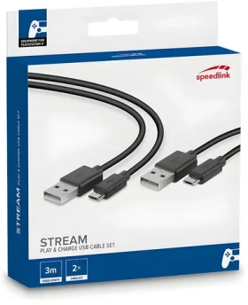 Speed Link Stream čierna / Sada nabíjacích káblov / PS4 / micro-USB / 3 m (SL-450104-BK)