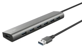 Trust Halyx strieborná / USB hub / 7x USB-A 3.2 Gen 1 / hliníkové telo (24967)
