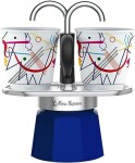 Bialetti MINI EXPRESS Set Kandinsky modrá / Sada: fontánová moka kanvička (90 ml) + 2x hrnček (Wassily Kandinsky) (8006363027663)