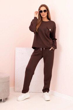 Dámska maslová mikina a nohavice s gumou hnedé UNI