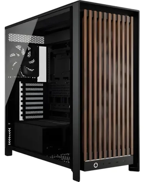 Corsair FRAME 5000D Wood RS čierna, orech / Skriňa / E-ATX / 3x USB-C / 2x 200mm / bez zdroja / priehľadná bočnica (CC-9011353-WW)