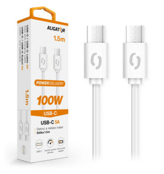 Aligator Dátový kábel POWER 5A USB-C - USB-C 1.5m biela / 100W (DATKP47)