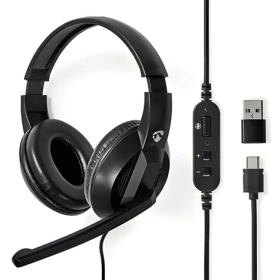 Nedis CHSTU210BK čierna / Slúchadlá s mikrofónom / Cez hlavu / USB-C / Dĺžka kábla 1,8 m (CHSTU210BK)