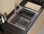 Quadron Quadron - Oceľový drez LUKE 110 WORKSTATION BRUSH NICKEL s kuchynskou batériou ZLE-09009