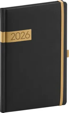NOTIQUE Týždenný diár Twill 2026, čierno-zlatý, 15 x 21 cm (PGD-TA5TW-6001)