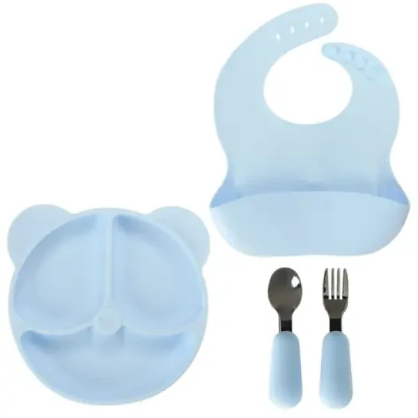 KIK Silikónová sada riadu pre deti Medveď Modrá / 4 ks (KX4001_1)
