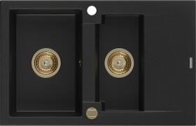 MEXEN/S MEXEN/S - Gaspar granitový drez 1.5 s odkvapkávačom 737 x 475 mm, čierny, zlatý sifón 6507731505-77-G