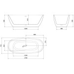 MEXEN/S - Luvo Slim voľne stojaca vaňa 170 x 75, biela, sifón a prepad zlatá 52801707500-50