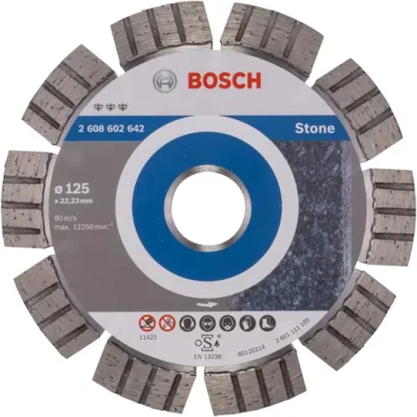 BOSCH diamantový deliaci kotúč pre kameň 125 / Priemer: 125mm / Otvor: 22.23mm / šírka: 2.2mm / Výška segmentu: 12 mm (2608602642)
