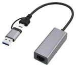 Gembird A-USB3AC-LAN-01 sivá / Gigabitový sieťový adaptér / 1x LAN / USB-A + USB-C / USB 3.1 (A-USB3AC-LAN-01)