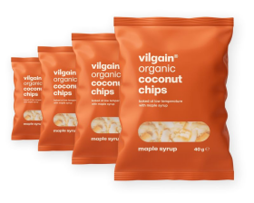 Vilgain Kokosové chipsy BIO – 4× javorový sirup 40 g