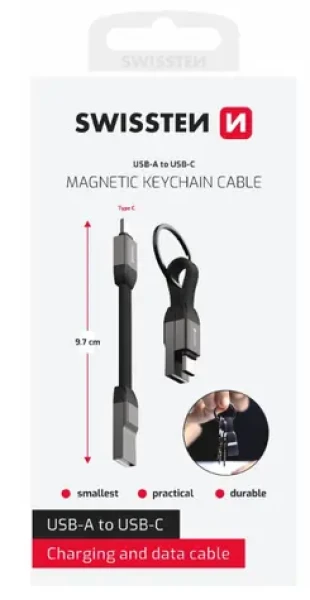 Swissten Magnetický keychain kábel USB-A(F) - USB-C(M) 9.7cm/15W (71551050)