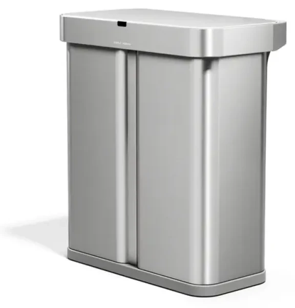 Simplehuman DUAL SENSOR nerez / Odpadkový kôš / Bezdotykový / Hlasové a pohybové ovládanie / 58 l (34+24 l)