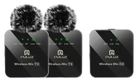 Puluz PU3154B / Bezdrôtový klopový mikrofón / 2 vysielače + 1 prijímač / Bluetooth / dosah 10 m (PU3154B)