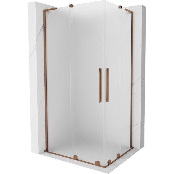 MEXEN/S - Velar L Duo sprchovací kút, posuvné dvere 100 x 90, dekor, ružové zlato 871-100-090-02-33-60