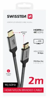 Swissten HDMI 2.0 kábel 2m čierna / 4K / 18 Gbs / pozlátené konektory (75501102)