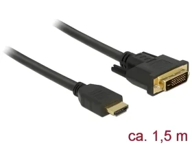 DeLock HDMI - DVI 24+1 1,5 m čierna / Redukcia / Obojsmerný prenos / Rozlíšenie 2560 × 1600 px / Pozlátené konektory (85653)